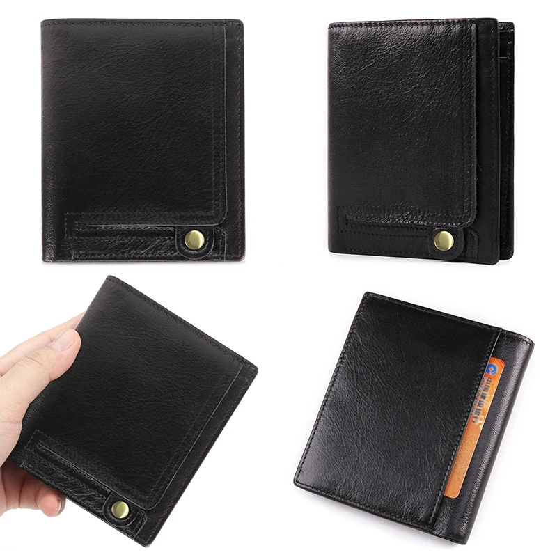 Vintage Men Business Wallet RFID Genuine Leather Multi Slots Credit Card Holder Short Coin Purse for Travel Male Clutch Bag