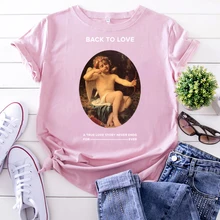 Cheap Eros Little Angel Oil Painting Printing Women T Shirts Korean Style Solid Color Short Sleeve Vintage Fashion Tshirts For Woman Cheap Eros Little Angel Oil Painting Printing Women T Shirts Korean Style Solid Color Short Sleeve Vintage Fashion Tshirts For Woman