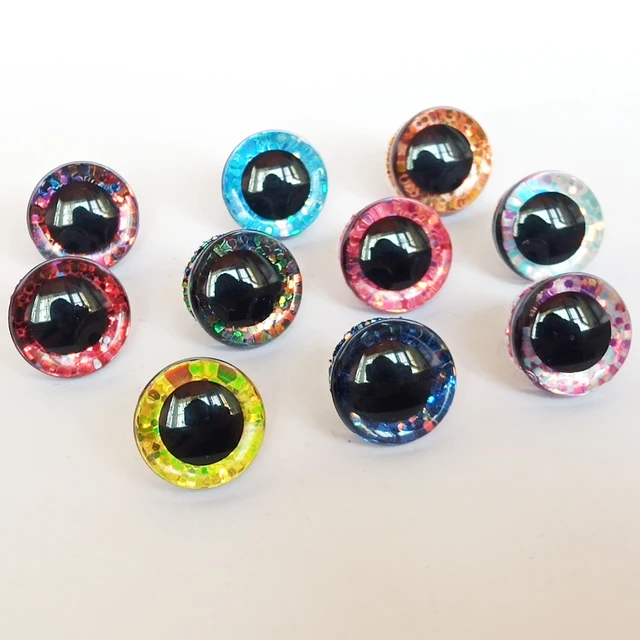20pcs/lot 3D Findings Stuffed Toys Glitter Safety Eyes Nonwovens Hard Washer Clear Plush Doll Round Plastic Safety Eyes 2