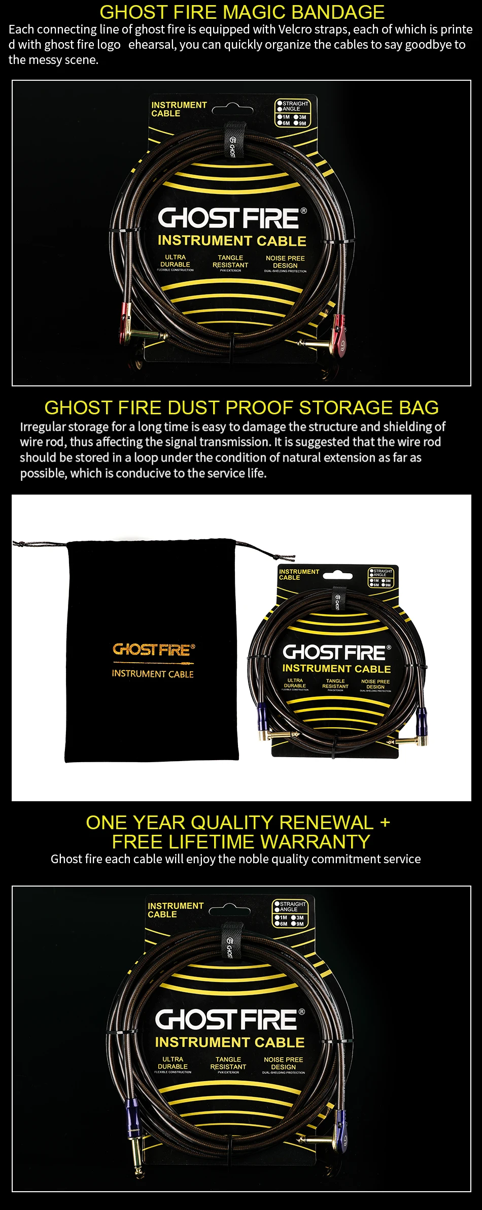 Ghost Fire Hornet серия посеребренный без шума 6,35 моно Джек гитара и бас-инструмент гитарный кабель