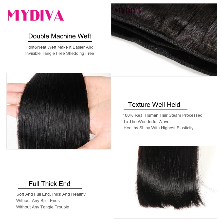  Mydiva 8-34 36 38 40 Inch Brazilian Hair Weave Bundles Straight 100% Human Hair 3/4 Bundles Natural