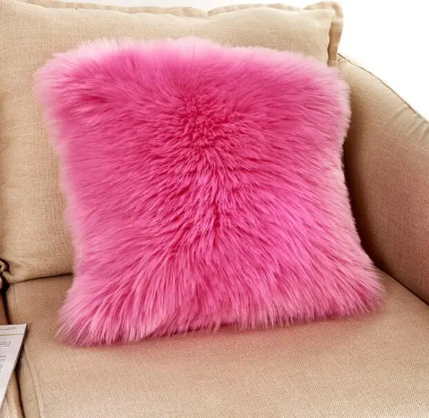 hot pink Сплошной Цвет Пушистый бросок наволочка для диван-шезлонг гостиная декоративная плюшевая наволочка 50x50 мех Пушистый funda cojin - Цвет: hot pink