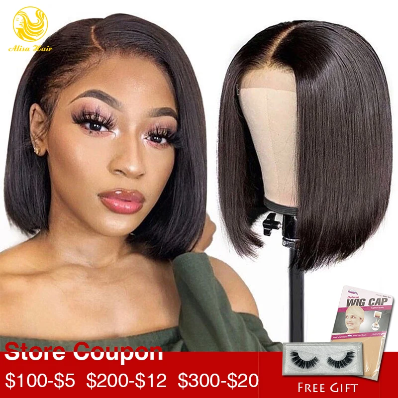 

Alisa Hair Short Bob Lace Front Human Hair Wigs Natural Straight Virgin Brazilian Lace Wigs Pre Plucked Hairline with Baby Hair