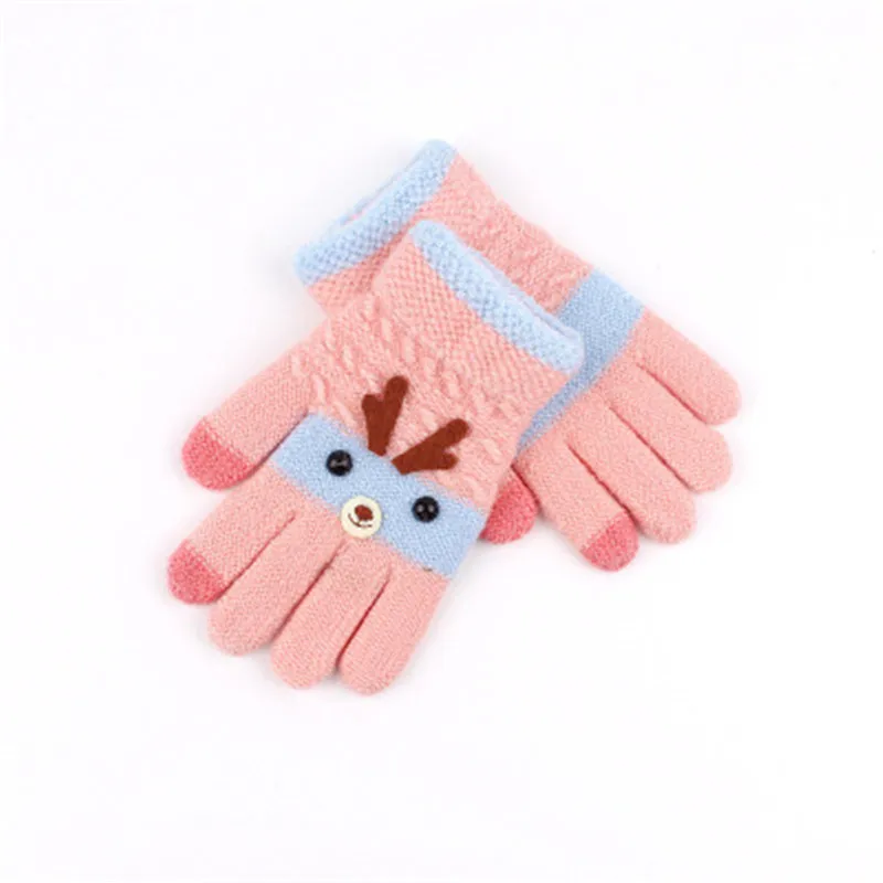 Теплые зимние перчатки на палец для детей милые толстые рождественские эластичные перчатки с оленем Модные аксессуары-HYC - Цвет: 1