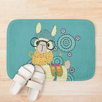 

Cute dotted llama with scarf and glasses Bath Mat 3d Pattern Print Bath Mats Anti Slip Soft Washable Bathroom Mat