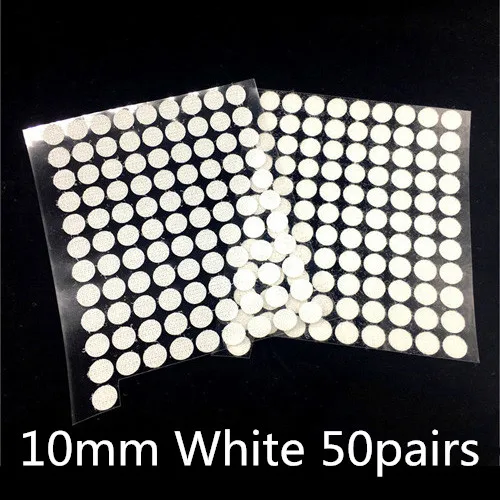 10mm White 50pair 100 пар Самоклеящиеся Застежки лента 10/15/20/25/30 мм сильный клей точки Стикеры крюк и петля; цвет белый, черный; Круглый Монеты нейлоновая лента - Цвет: 10mm White 50pair