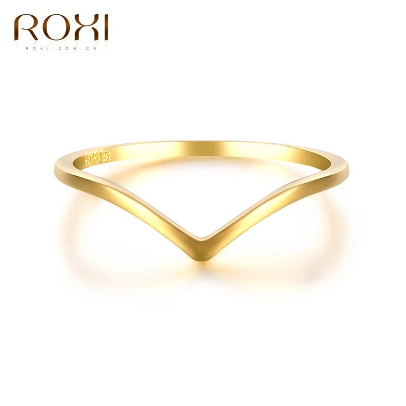 ROXI Simple fino 925 anillos de plata esterlina para mujeres Anti-alergia suave par anillos de boda en forma de V suave Slim anillos de nudillo