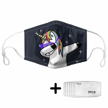 

Outdoor Breathable Face Masks Cute Rainbow Unicorn Pattern Unisex Elastic Dustproof Mask Activated Carbon 7pcs Filters Masks