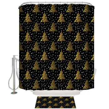 

Christmas Theme Winter Christmas Tree Pattern Shower Curtain Set Bathroom Decor
