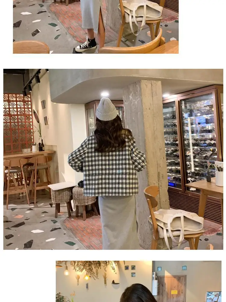 Photo Shoot Autumn& Winter New Style Woolen Jacket Women's CHIC Korean-style Slim Fit Plaid Casual Short Woolen Overcoat