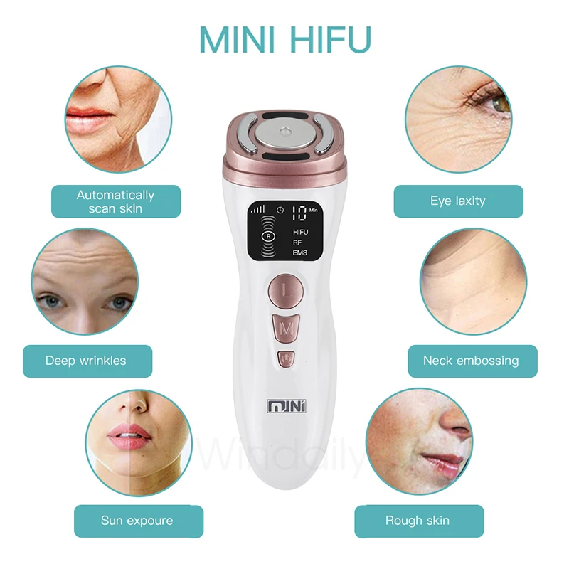 Mini Hifu Facial Lifting Device EMS Microcurrent Face Massager Skin Tightening Anti Wrinkle Beauty Machine Skin Care Tools