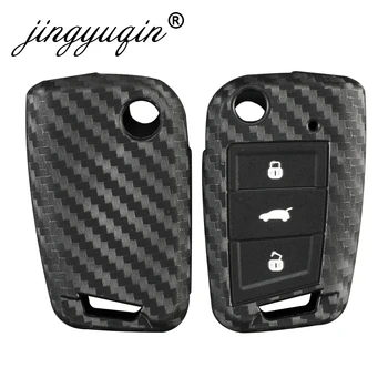 Cover portachiavi in Silicone al carbonio per VW Polo Golf 7 Tiguan Skoda Octavia Karoq SEAT Ateca Leon Ibiza portachiavi portachiavi 2015-2019 - Cover portachiavi in Silicone al carbonio per VW Polo Golf 7 Tiguan Skoda Octavia Karoq
