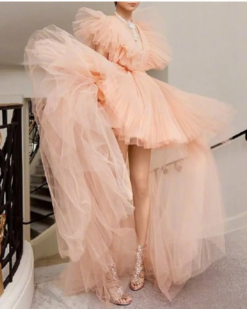 2019-Pretty-Peach-High-Low-Tulle-Evening-Dresses-Ruffles-Fashion-Long-Tutu-Prom-Gowns-Sexy-Deep (3)