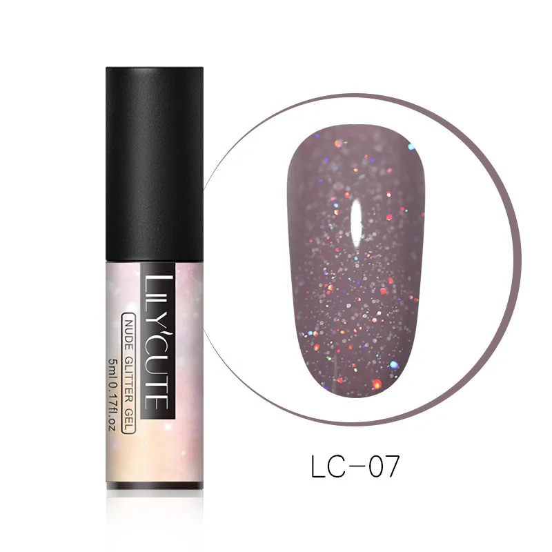 nude glitter 07 LILYCUTE 5 мл голографический Блестящий Гель-лак для ногтей черные блестки кошачий глаз УФ-Гель-лак лазерный гель для ногтей впитывающийся УФ-гель для дизайна ногтей - Цвет: nude glitter 07