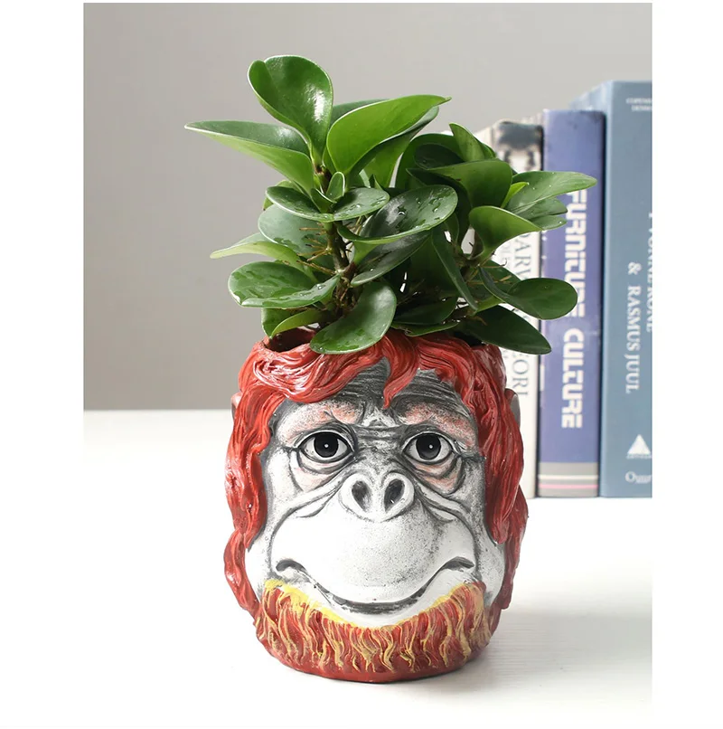 Strongwell Monkey Head Flower Pot Container Garden Apes Head Figurine Garden Planter Pot Desktop Home Decoration Birthday Gift