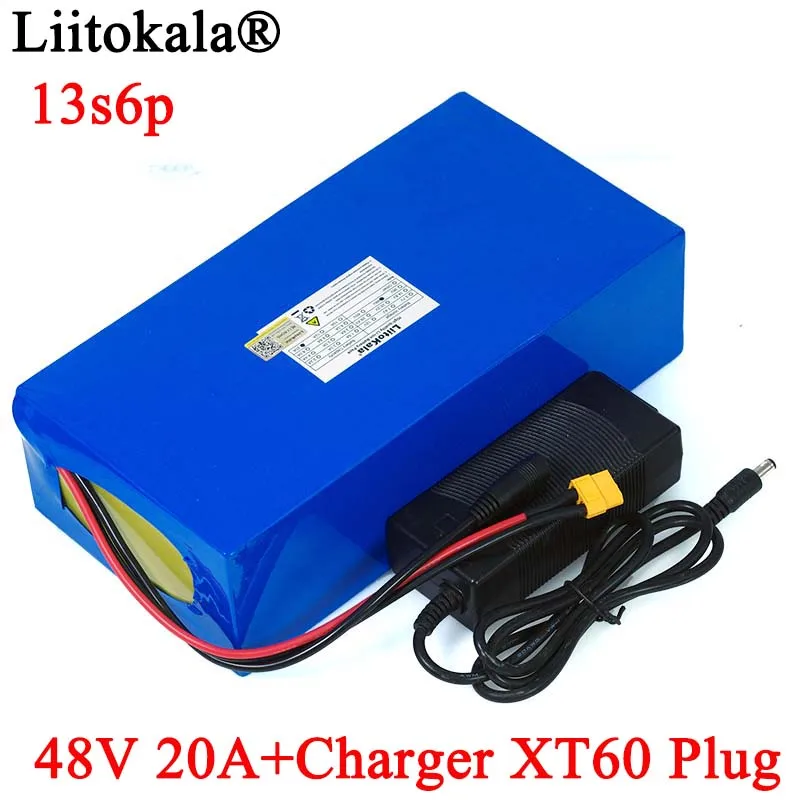 LiitoKala 48 В 20ah 13s6p литиевая батарея 48 В 20AH 2000 Вт электрическая велосипедная батарея Встроенный 50A BMS XT60 штекер+ 54,6 в зарядное устройство