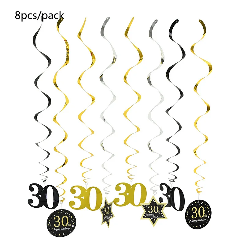 30, 40, 50, 60 летних воздушных шаров с днем рождения, праздничные украшения для взрослых, черные золотые воздушные шары, 30, 40, 50 лет, вечерние сувениры - Цвет: 8pcs 30th pendant