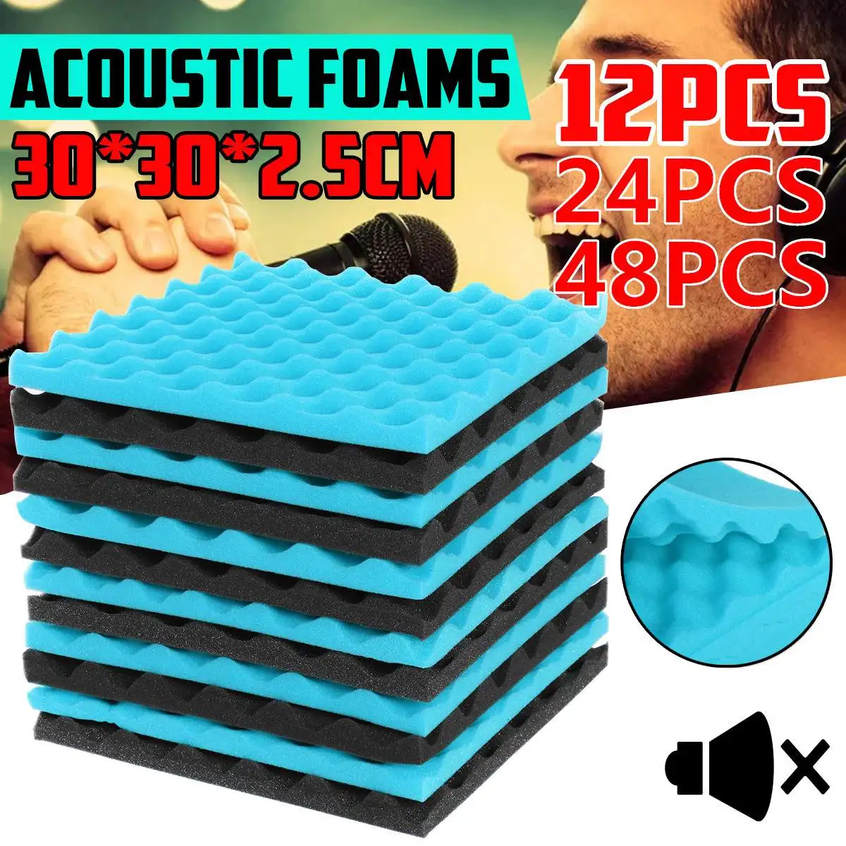 12-48PCS 30x30x2.5cm Studio Acoustic Foam Soundproof Foam Sound Absorption Treatment Panel Sound Wedge Protective Sponge afbeelding