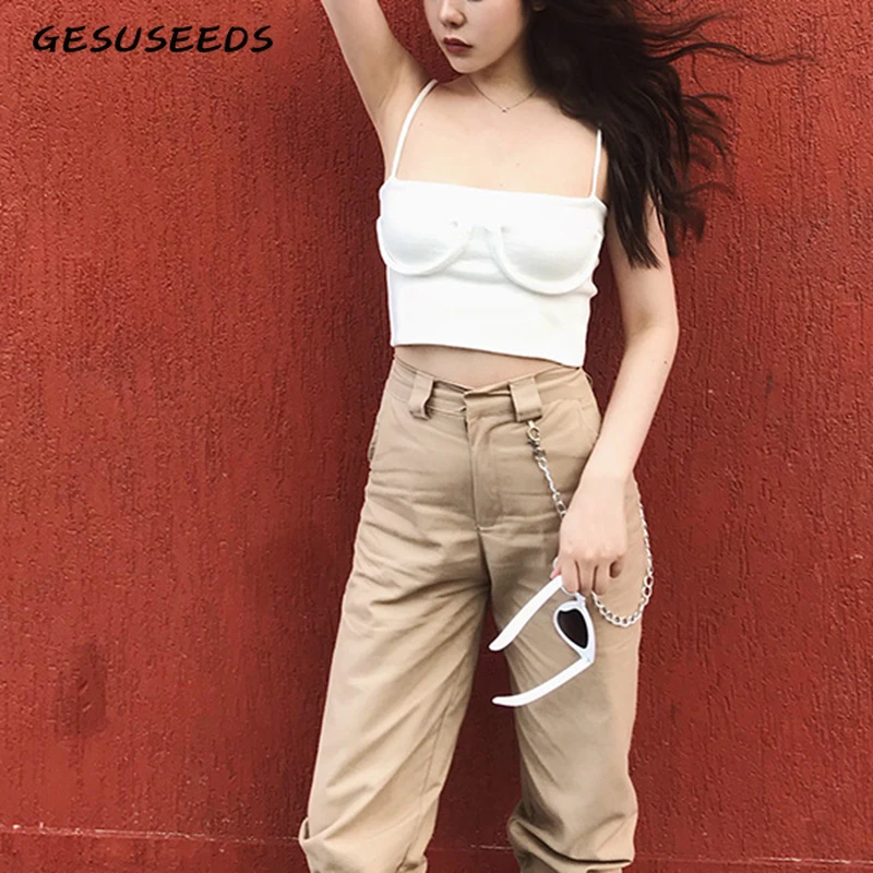 Женские Мешковатые джоггеры винтажные черные брюки карго с цепочкой и высокой