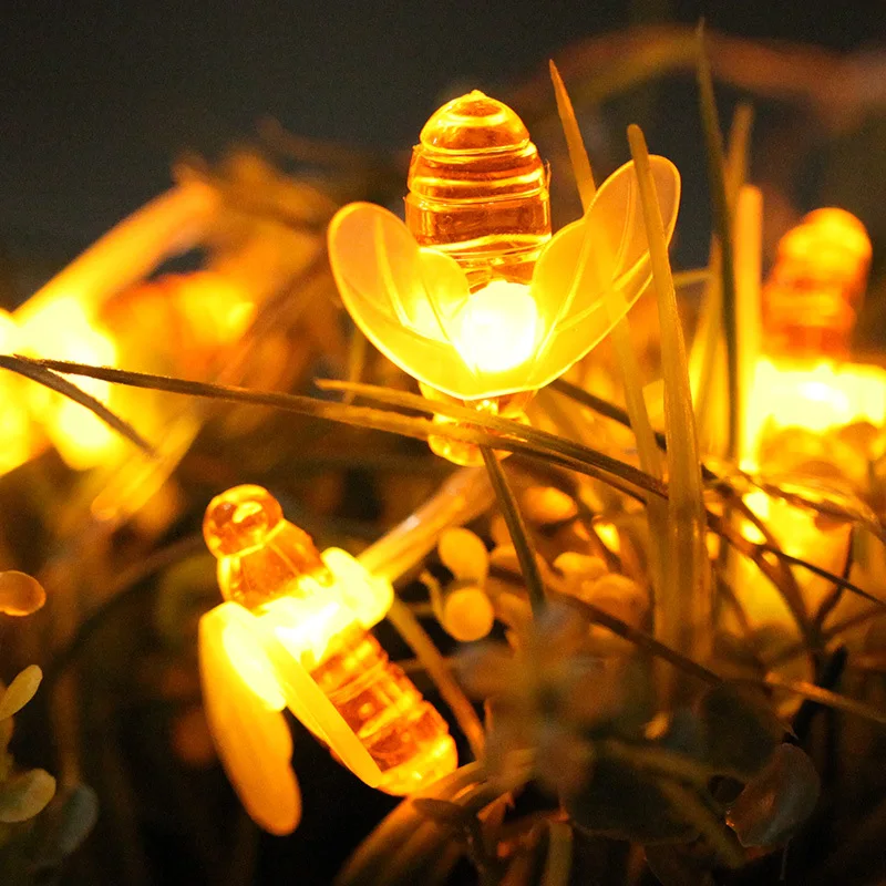 Милые животные пчела гирлянды диоды питающиеся от батареек Honeybee сказочные огни Открытый сад патио с гирляндой огни вечерние Декор