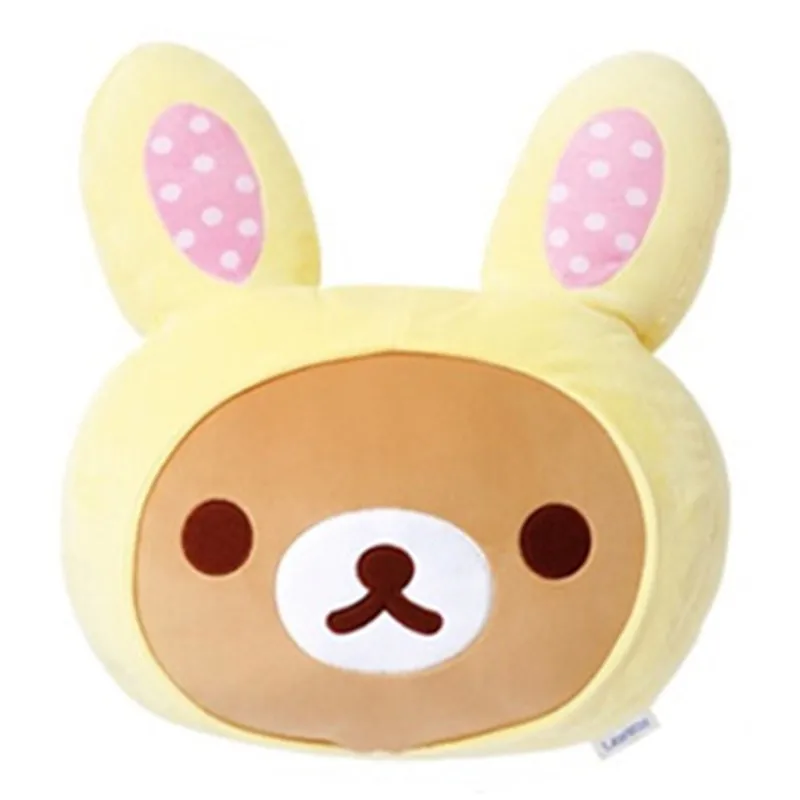 

Kawaii Easter Bunny Rilakkuma Plush Pillow Anime Bear Head Shape Cute Round Pillows Decor Home Sofa Room Decoration Kids Toys
