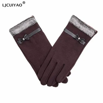

LJCUIYAO Mittens Womens Gloves Touched Screen Winter Warm Bow Soft Wrist Gloves Mittens Cashmere Full Finger Guantes Mujer New