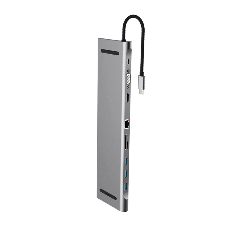 

10 In 1 USB Type C Hub To HDMI 4K USB 3.0 TF HDMI VGA RJ45 Adapter Dock for Laptop Mobile Phone