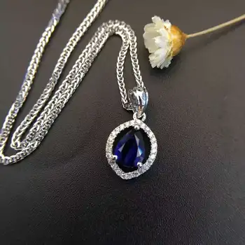 

0.744ct+0.115ct 18K White Gold Natural Sapphire and Pendant Necklace Diamond inlaid 2016 Factory Direct New Arrival Fine Jewelry