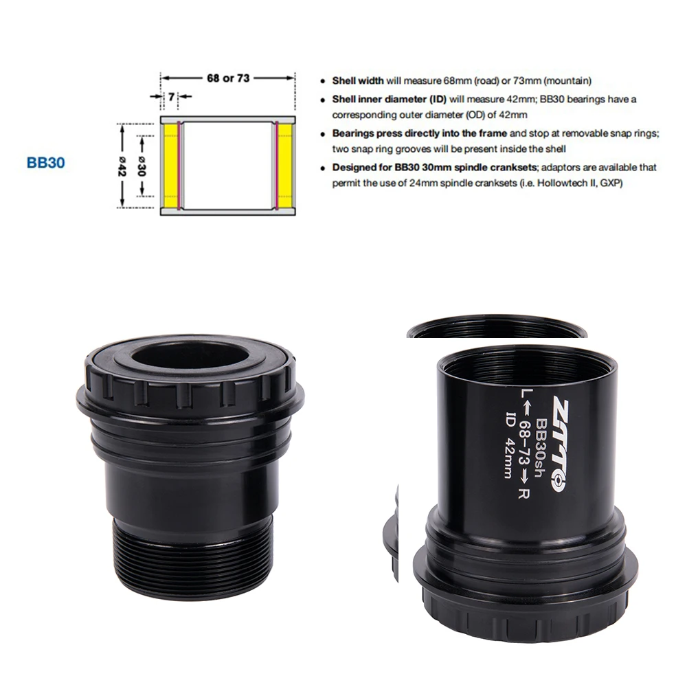 ZTTO BB30sh BB30 24 адаптер велосипедный пресс подходят нижние кронштейны крепления оси для MTB дорожный велосипед части Prowheel 24 мм шатун центральная ось