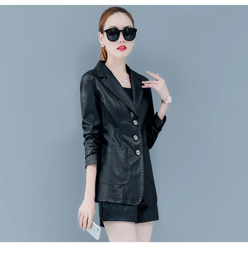Lucyever/большие размеры; женская куртка из искусственной кожи; модная Осенняя Корейская тонкая искусственная кожа; пальто; однобортная красная куртка с отложным воротником