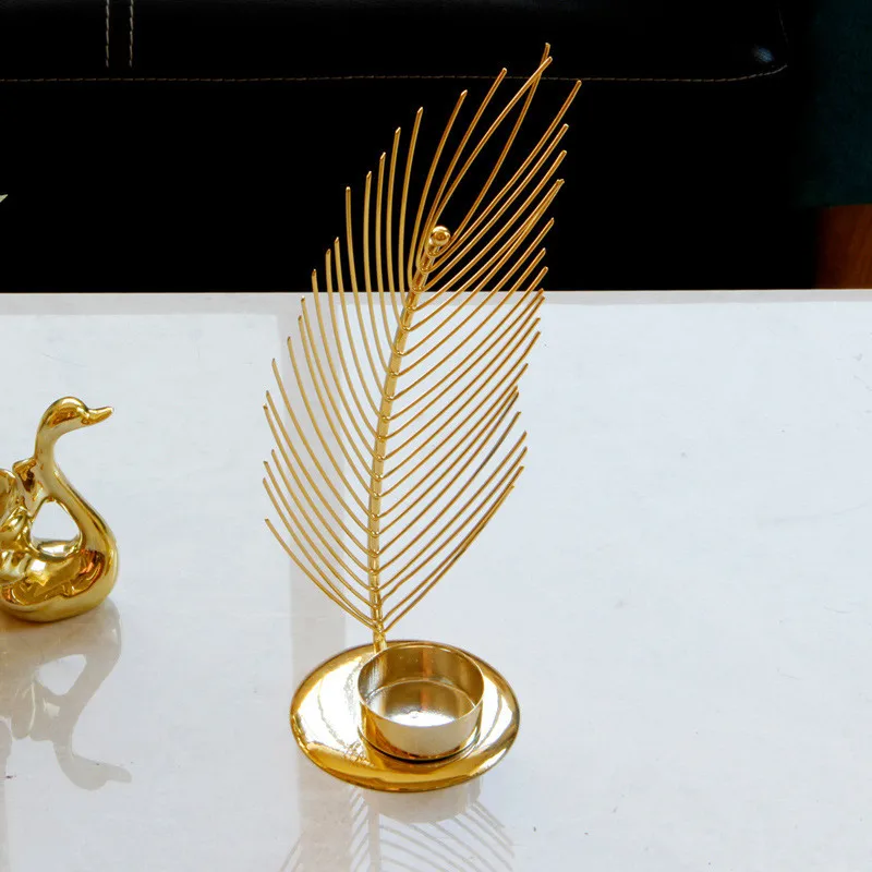 Золотая свеча лист держатель украшения Европейский роскошный свадебный Рождественский центральный для стола железный каркас подсвечники