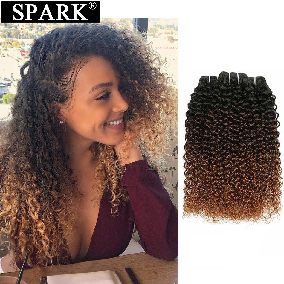 スパークオンブル人毛アフロ変態カーリーブラジルの毛織りバンドル 1 3 4 の束 100 レミー人間の髪延長 Hair Weaves Aliexpress