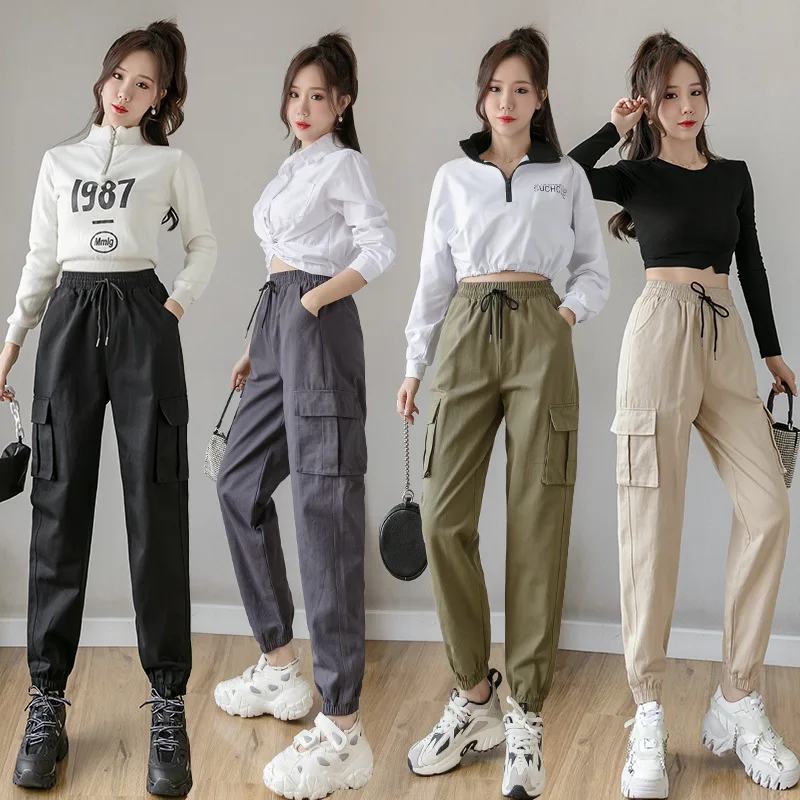 

2020 Autumn Fashion Women High Waist Casual Drawstring Elastic Long Pants Ladies Pencil Trousers Casual Solid Harem Pants