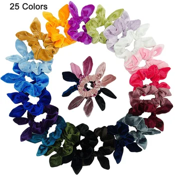 

Hair Scrunchies Rabbit Bunny Ear Bands Elastic For Women 25Pcs Velvet