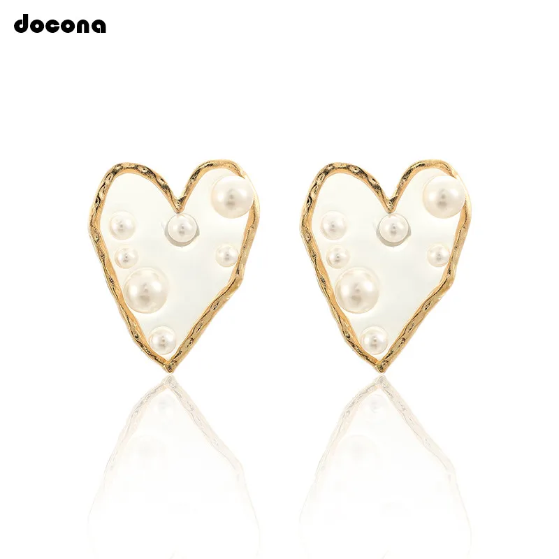 Docona милые прозрачные индивидуальные жемчужные серьги-гвоздики в форме сердца для женщин романтичные серьги Новое поступление ювелирных изделий 8278