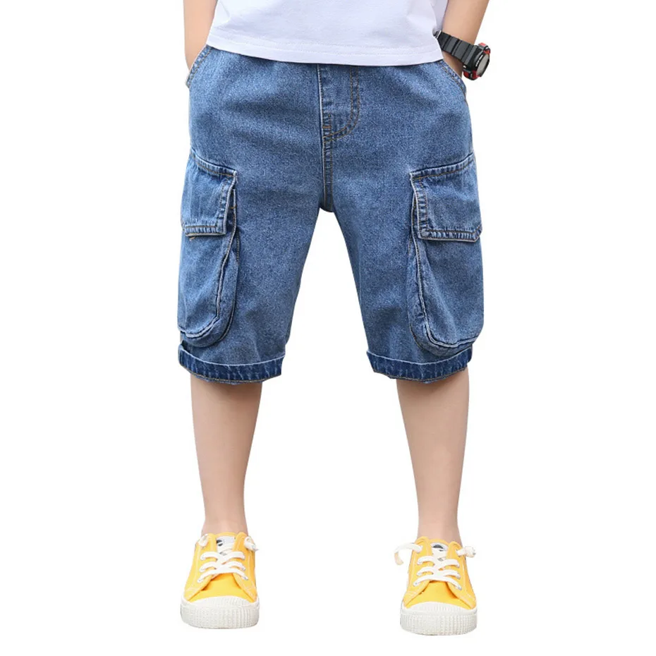 Джинсы для мальчиков; брюки Повседневное Стиль для маленьких мальчиков короткие джинсы однотонные детские джинсы на возраст 6, 8, 10, 12 лет, 13, 14 лет, одежда для подростков
