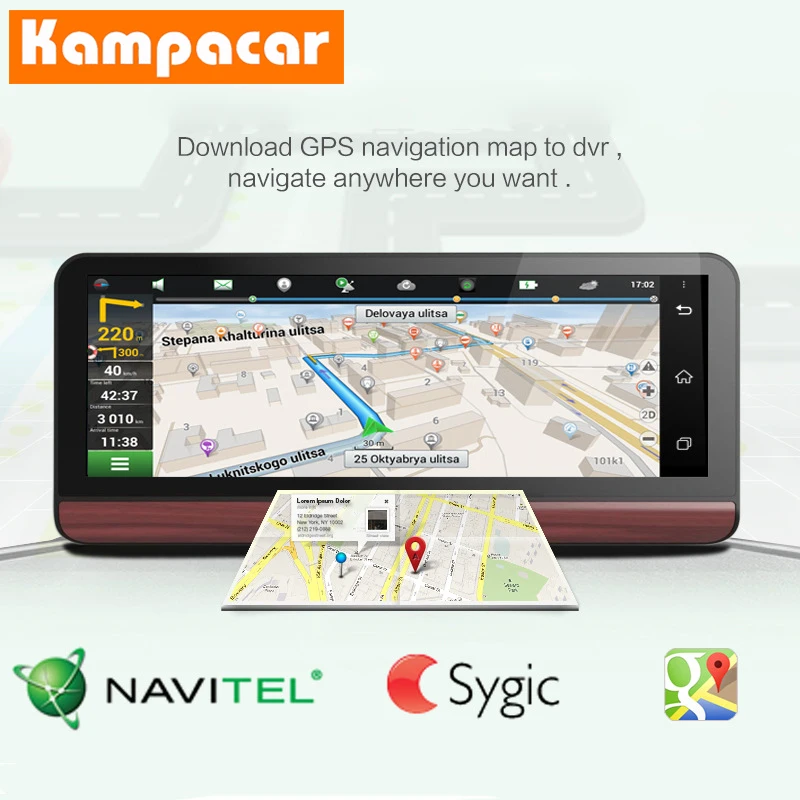 Kampacar 8,0 дюймов Android Smart зеркало заднего вида камера 4G gps навигации Dvrs с двумя объективами двойной тире Wi Fi видео регистраторы