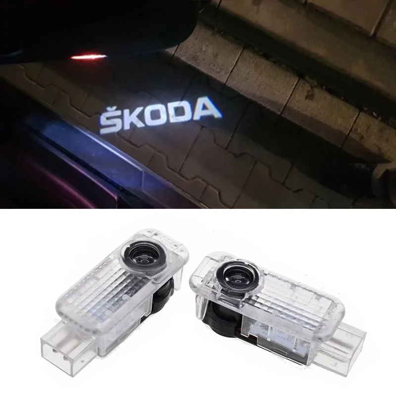 2 пьезы светодиодный porte de voiture courtoisie projecteur fantmome ombre Logo bienvenue lumiere pourSkoda superbe ancienne superb febia