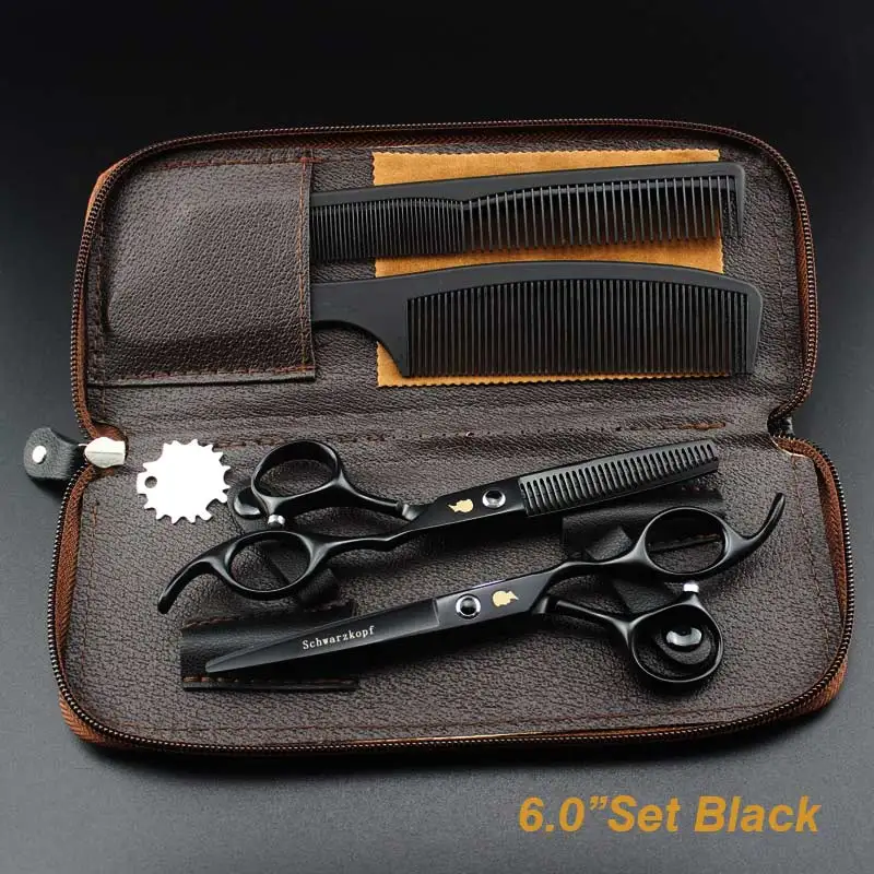 Black Set1 Новые Профессиональные Парикмахерские ножницы для стрижки волос, набор парикмахерских ножниц, высококачественные парикмахерские ножницы, 6,0 дюймов, разные цвета - Цвет: Black Set1