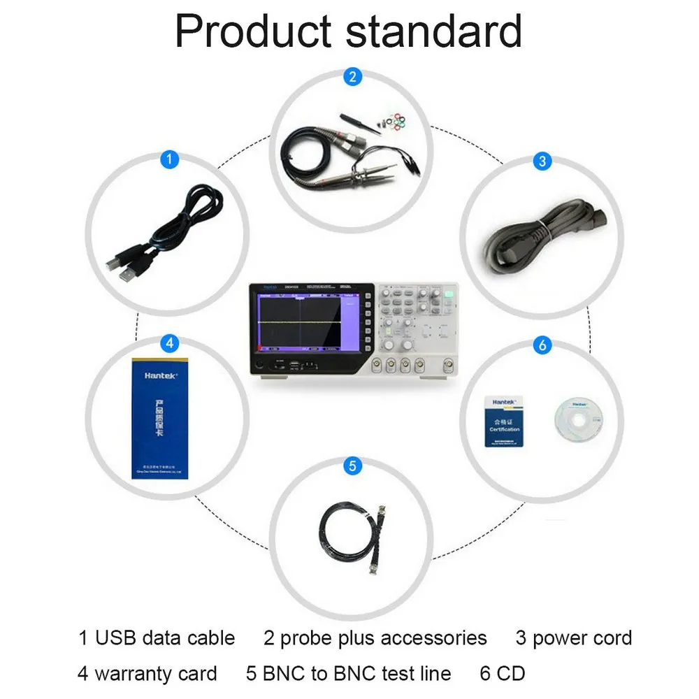 Hantek портативный цифровой осциллограф мультиметр+ Функция генератор сигналов DSO4072S DSO4102S DSO4202S 70 МГц~ 200 МГц 2CH 1GSa+ 25 м