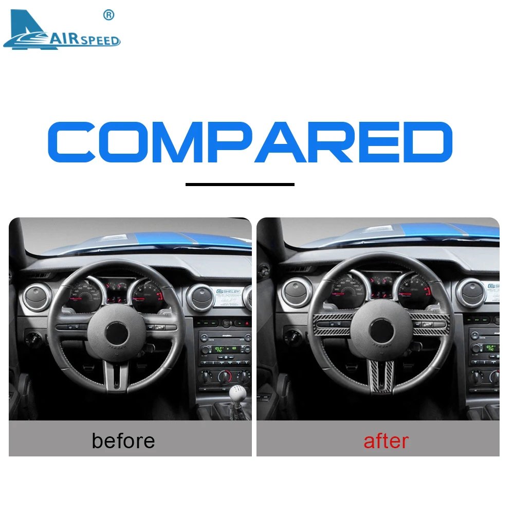 AIRSPEED Carbon Fiber for Ford Mustang GT 2005 2006 2007 2008 2009  Accessories Interior Trim Car Steering Wheel Cover Sticker