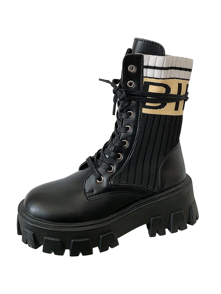 LMCAVASUN/армейские ботинки; женские ботинки на шнуровке в готическом стиле; Цвет Черный; ботинки на платформе; кожаные ботильоны; модная женская обувь; botas mujer