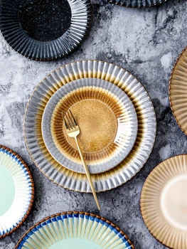 

Nordic Style Ribbed Steak Plate Creative Home Breakfast Tableware Personality Restaurant Ceramic Plate
