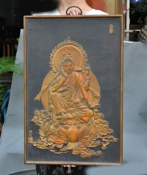 

wedding decoration Old Tibet lacquerware wood painted 6 arms Kwan-Yin Guan Yin Wall hanging Thangka