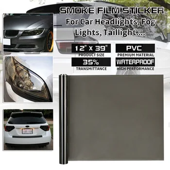 

12 By 39 Inches Film Sticker For Car Lights 35% Medium Black Smoke LED Headlight Taillight Fog Light Tint Film Vinyl