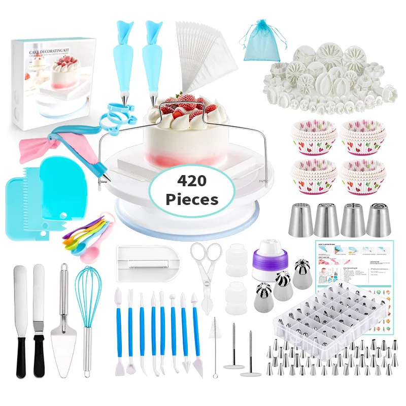 420 pcs sugarcraft cake decorating tools fondant 1 Anti-slip turntable 200 cake paper cup socket 102 pastry bags 90/140/200pcs