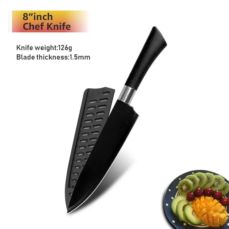 8 inch Chef knife Ножи для шеф-повара, ножи из нержавеющей стали, инструменты, черное лезвие, инструменты для очистки овощей, Santoku, шеф-повара, набор кухонных принадлежностей для нарезки хлеба, инструменты - Цвет: 8 inch Chef knife