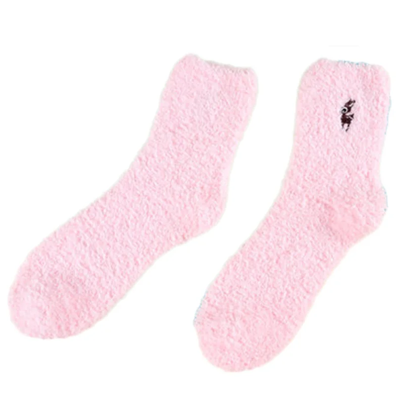 Уплотненный коралловый флис зимние теплые носки женские полусторонние флисовые вышитые олени и женские носки домашние носки - Color: 7