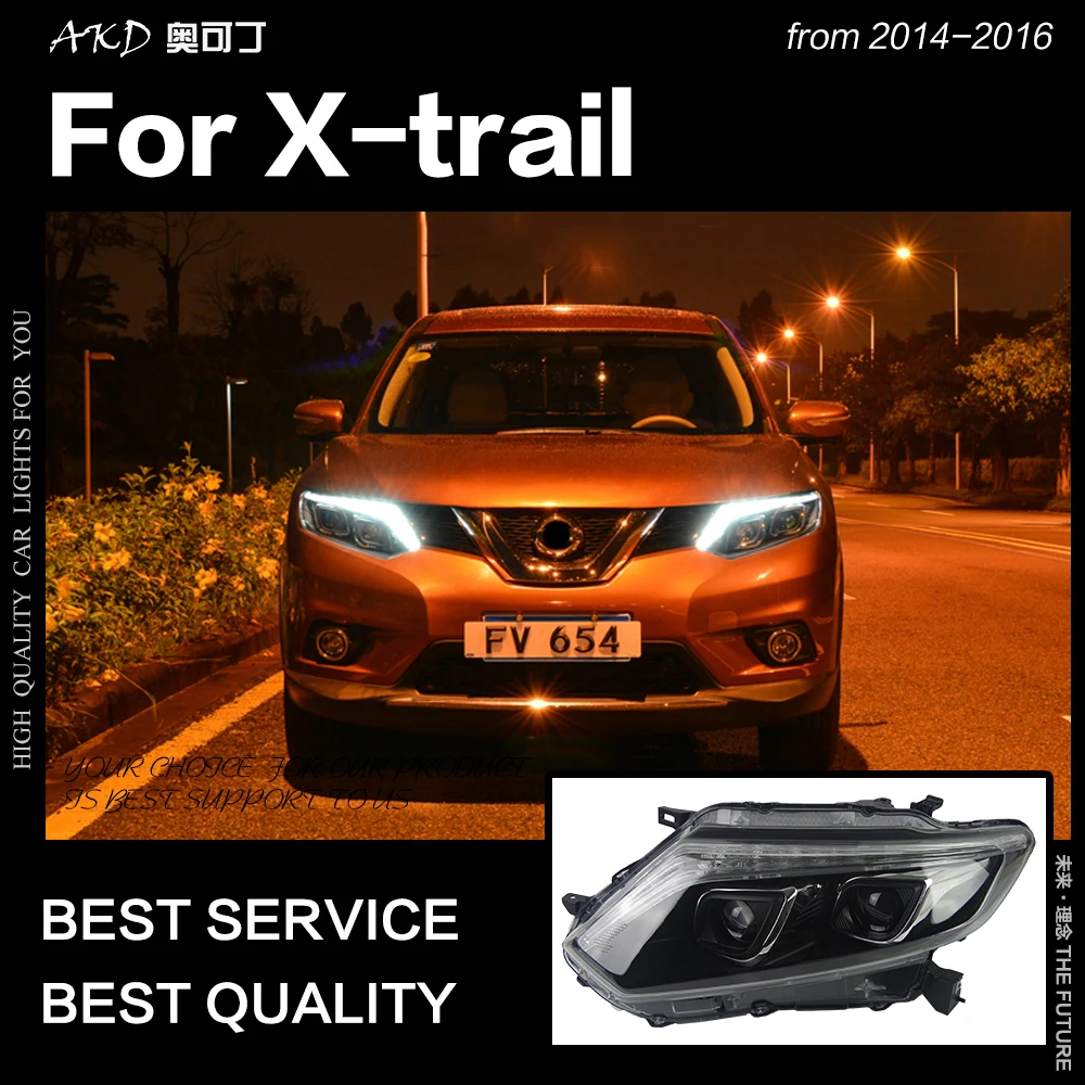 AKD автостайлинг фары для Nissan X trail Rouge светодиодный ные 2014 2016 DRL Hid опция фара