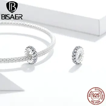 

BISAER Beads 925 Sterling Silver Shining Winter Charms Beads fit Silver Bracelets DIY Jewelry Making Gift GXC1648